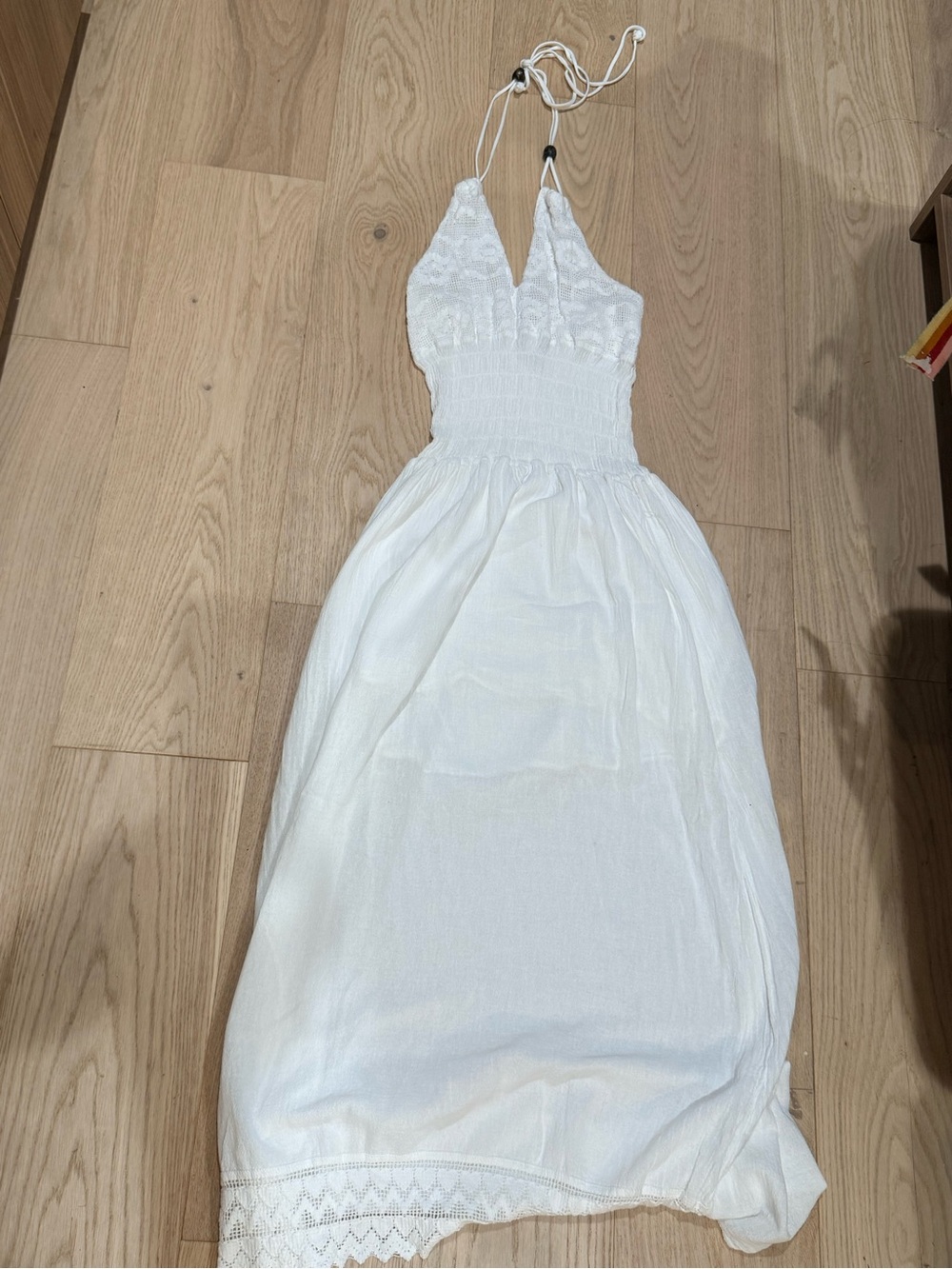 White Halter Maxi Dress with Lace Trim